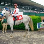 Burn Em Joey winning at Delaware Park on 6/11/18 Photo: Hoofprints, INC